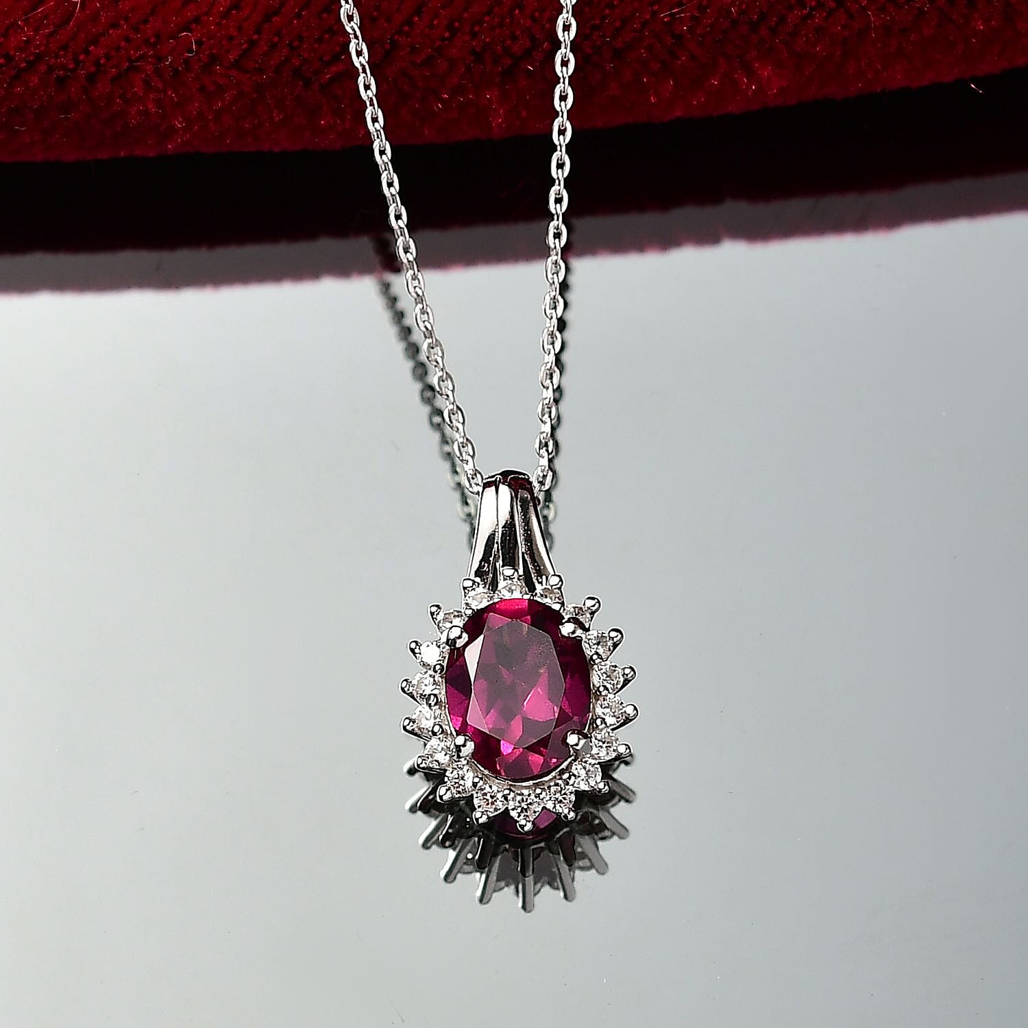 Djoy Orissa Rhodolite Garnet & White Zircon Pendant with Chain (Size 20) in Platinum Overlay Sterling Silver 2.46 Ct.