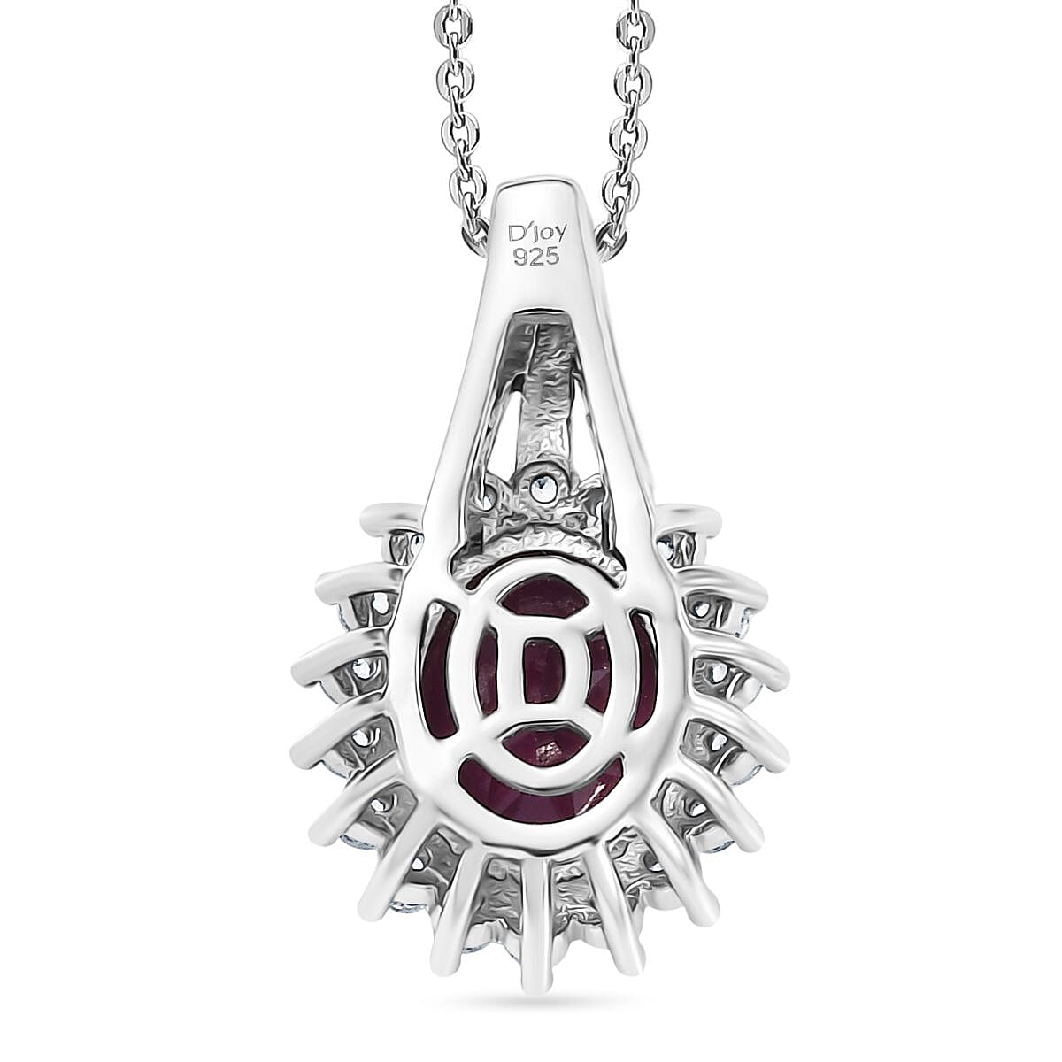 Djoy Orissa Rhodolite Garnet & White Zircon Pendant with Chain (Size 20) in Platinum Overlay Sterling Silver 2.46 Ct.
