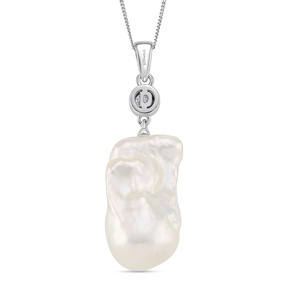 Peach Baroque Pearl Pearl & Moissanite Pendant with Chain (Size 18) with Lobster Clasp in Rhodium Overlay Sterling Silver 45.15 Ct.