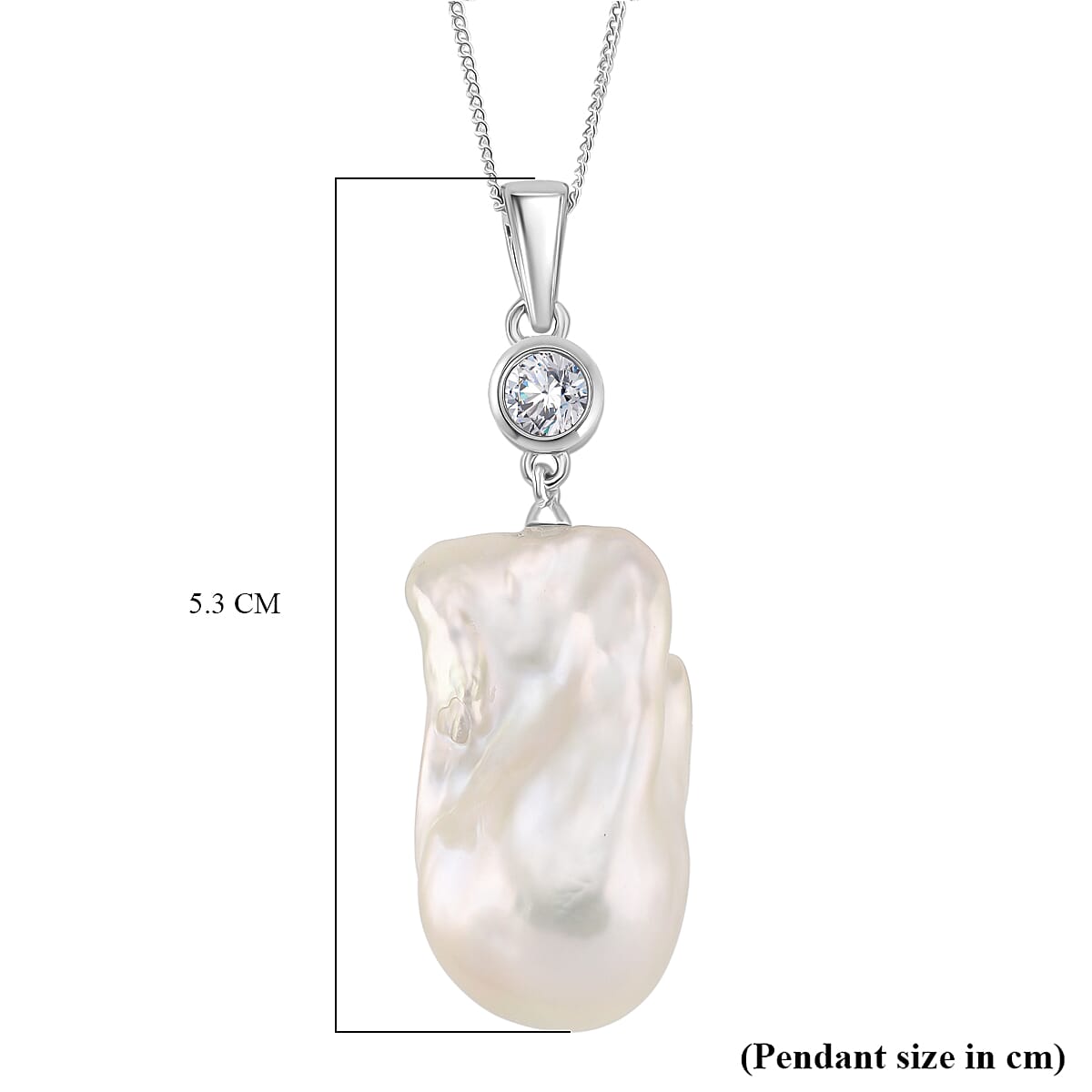 Peach Baroque Pearl Pearl & Moissanite Pendant with Chain (Size 18) with Lobster Clasp in Rhodium Overlay Sterling Silver 45.15 Ct.