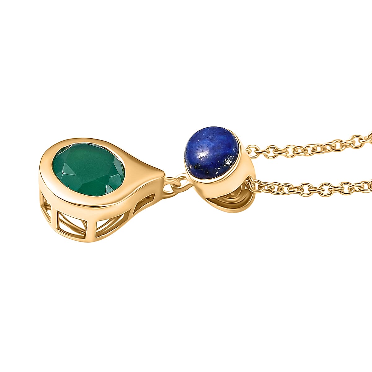Verde Onyx & Lapis Lazuli Pendant with Chain (Size 20) in Yellow Gold Plating 3.89 Ct.