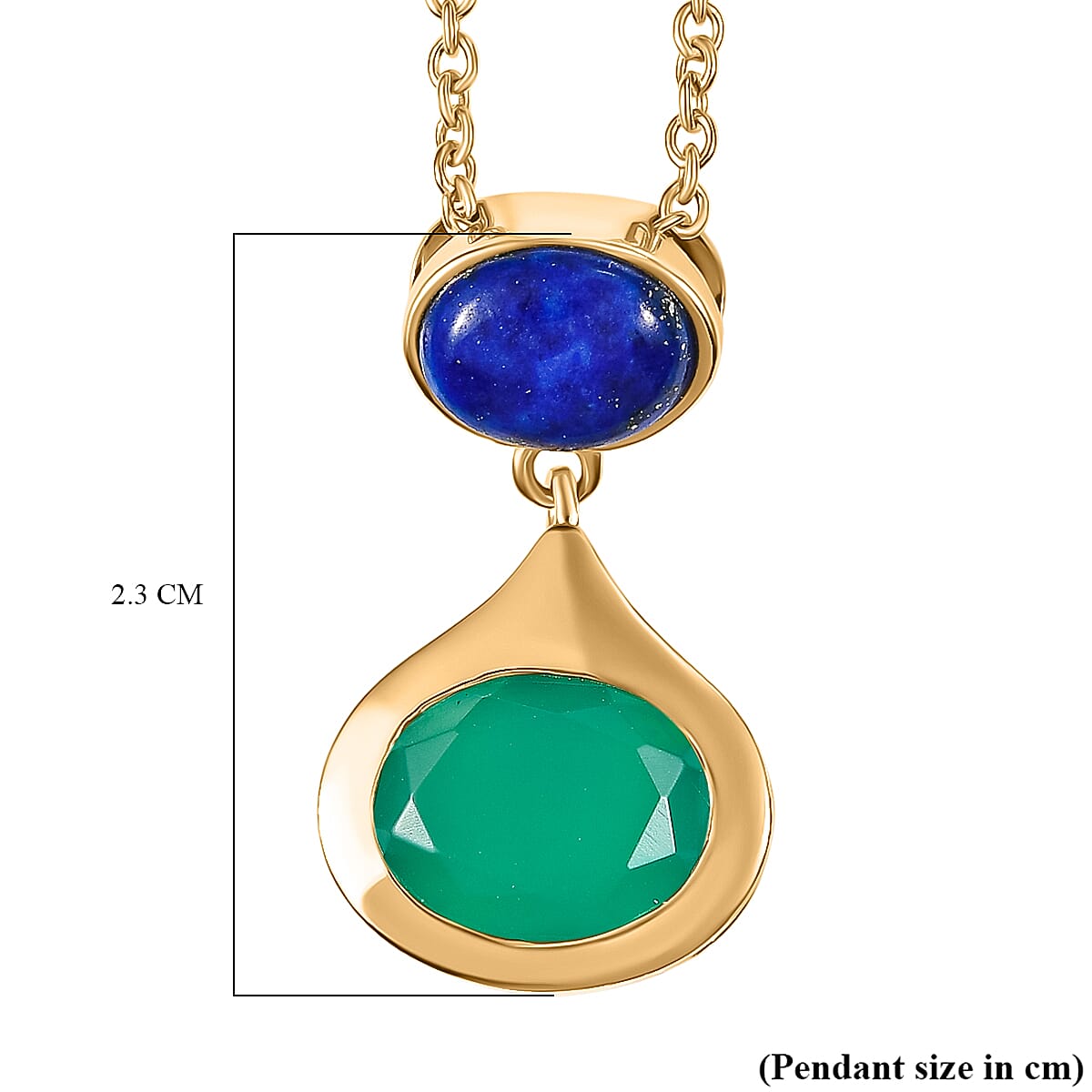 Verde Onyx & Lapis Lazuli Pendant with Chain (Size 20) in Yellow Gold Plating 3.89 Ct.