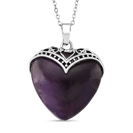 African Amethyst Heart Pendant with Chain (Size 20) 25.00 Ct.