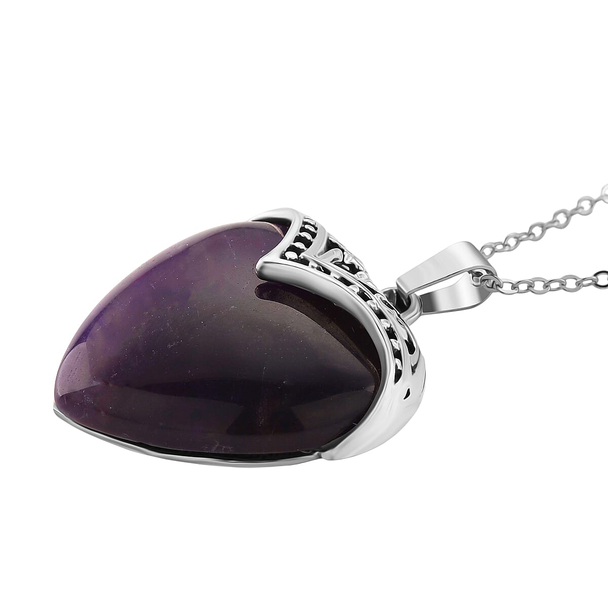 African Amethyst Heart Pendant with Chain (Size 20) 25.00 Ct.