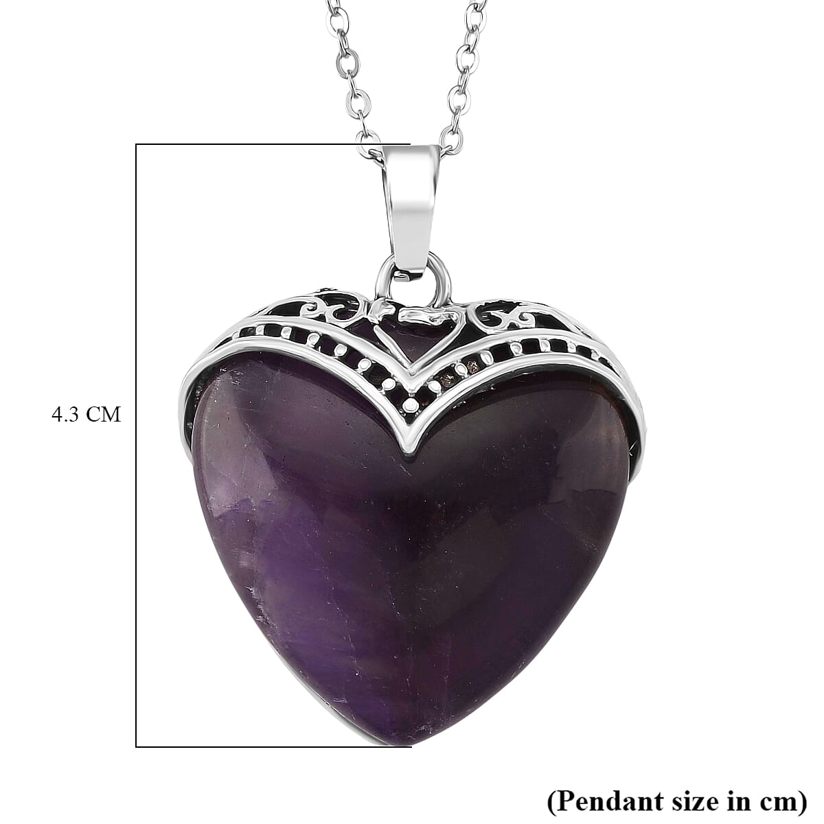 African Amethyst Heart Pendant with Chain (Size 20) 25.00 Ct.