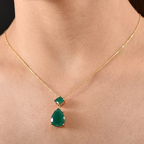 Verde Onyx Pendant with Chain (Size 20) in 14K Yellow Gold Plating Sterling Silver 8.47 Ct.