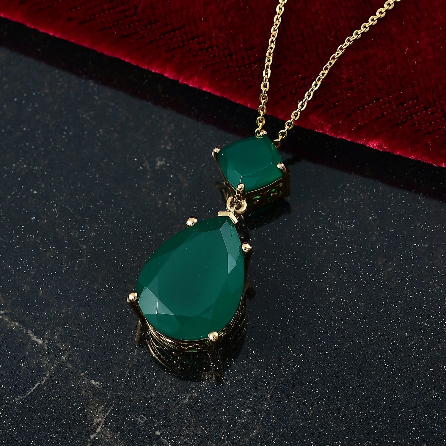 Verde Onyx Pendant with Chain (Size 20) in 14K Yellow Gold Plating Sterling Silver 8.47 Ct.