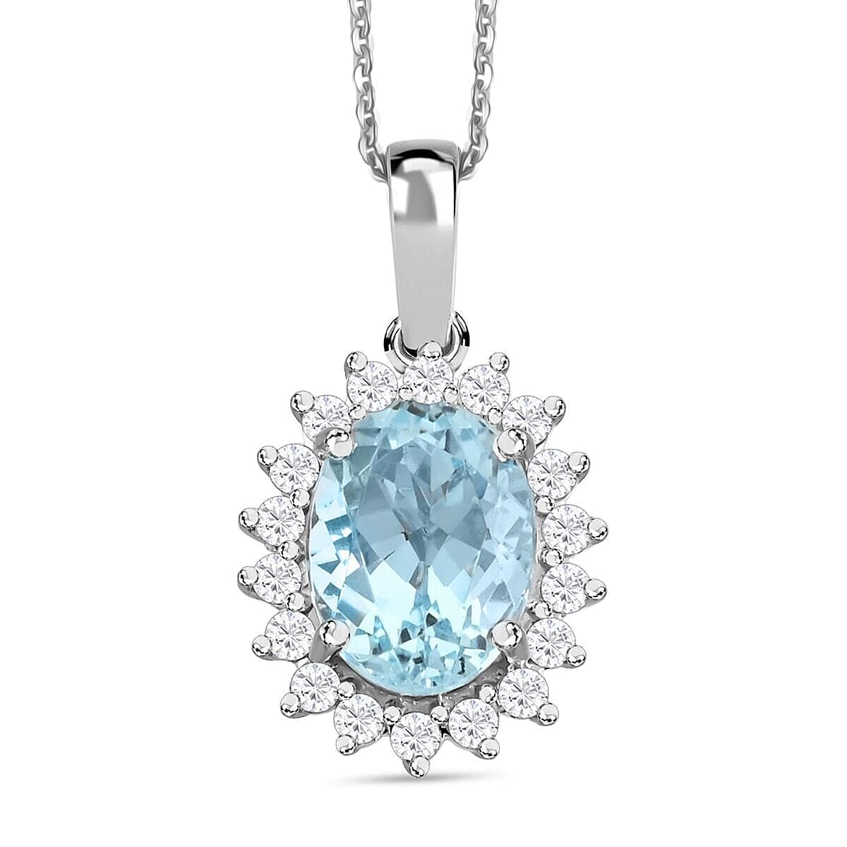 18K W Gold,  Santamaria Aquamarine,  White Diamond Pendant with Chain (Size 18) 1.40ct  Gold Wt. 2.55 Gms  1.400  Ct.