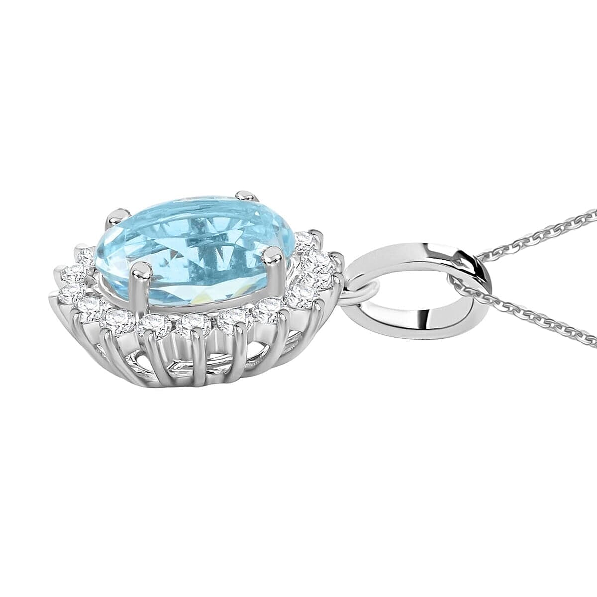 18K W Gold,  Santamaria Aquamarine,  White Diamond Pendant with Chain (Size 18) 1.40ct  Gold Wt. 2.55 Gms  1.400  Ct.