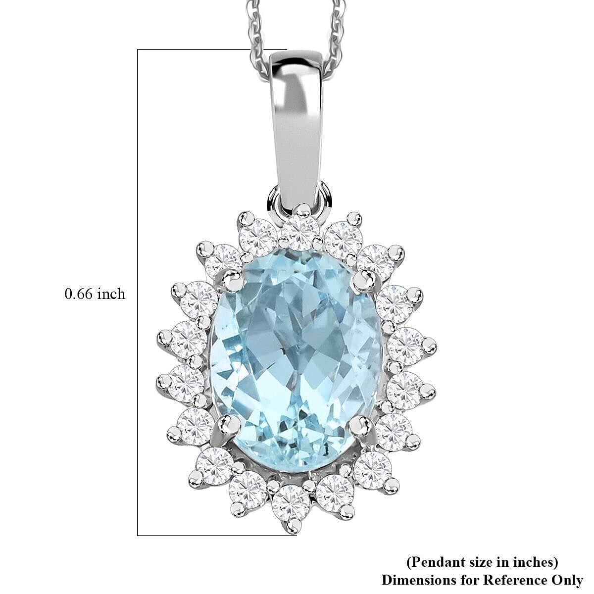 18K W Gold,  Santamaria Aquamarine,  White Diamond Pendant with Chain (Size 18) 1.40ct  Gold Wt. 2.55 Gms  1.400  Ct.