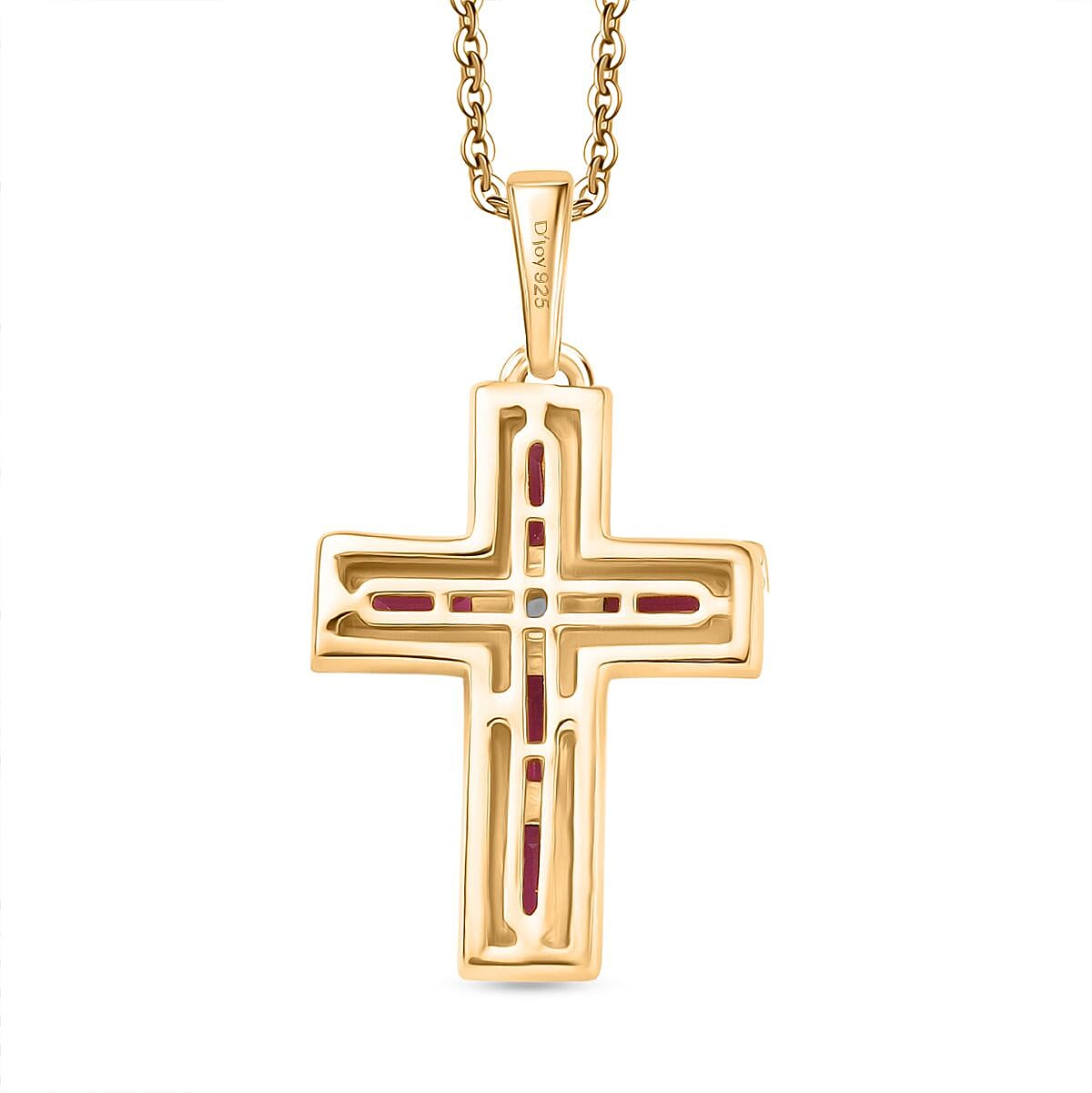 Orissa Rhodolite Garnet & White Zircon Pendant with Chain (Size 20) in 18K Yellow Gold Plating Sterling Silver 1.45 Ct.