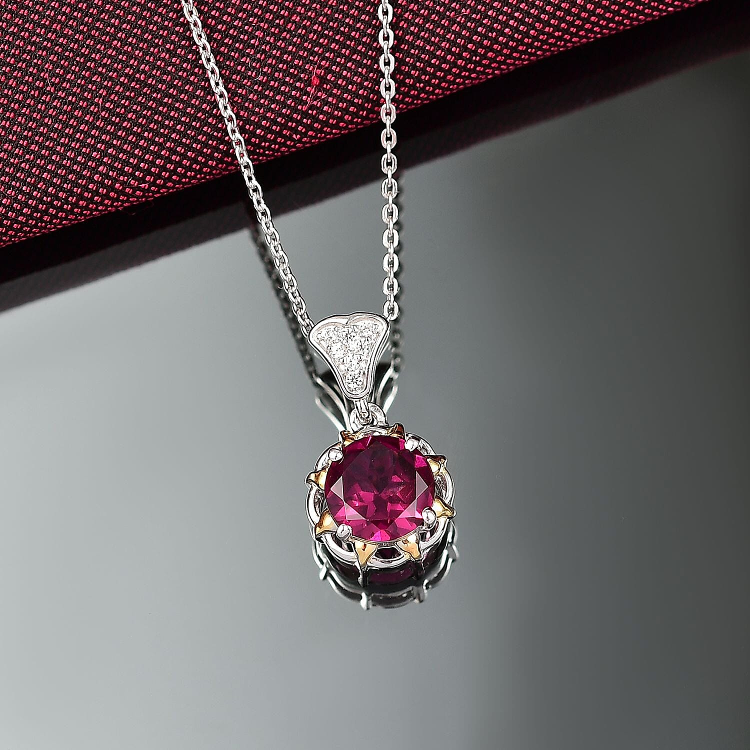 Djoy Orissa Rhodolite Garnet & White Zircon Pendant with Chain (Size 20) in Yellow Gold & Platinum Plating Sterling Silver 1.49 Ct.