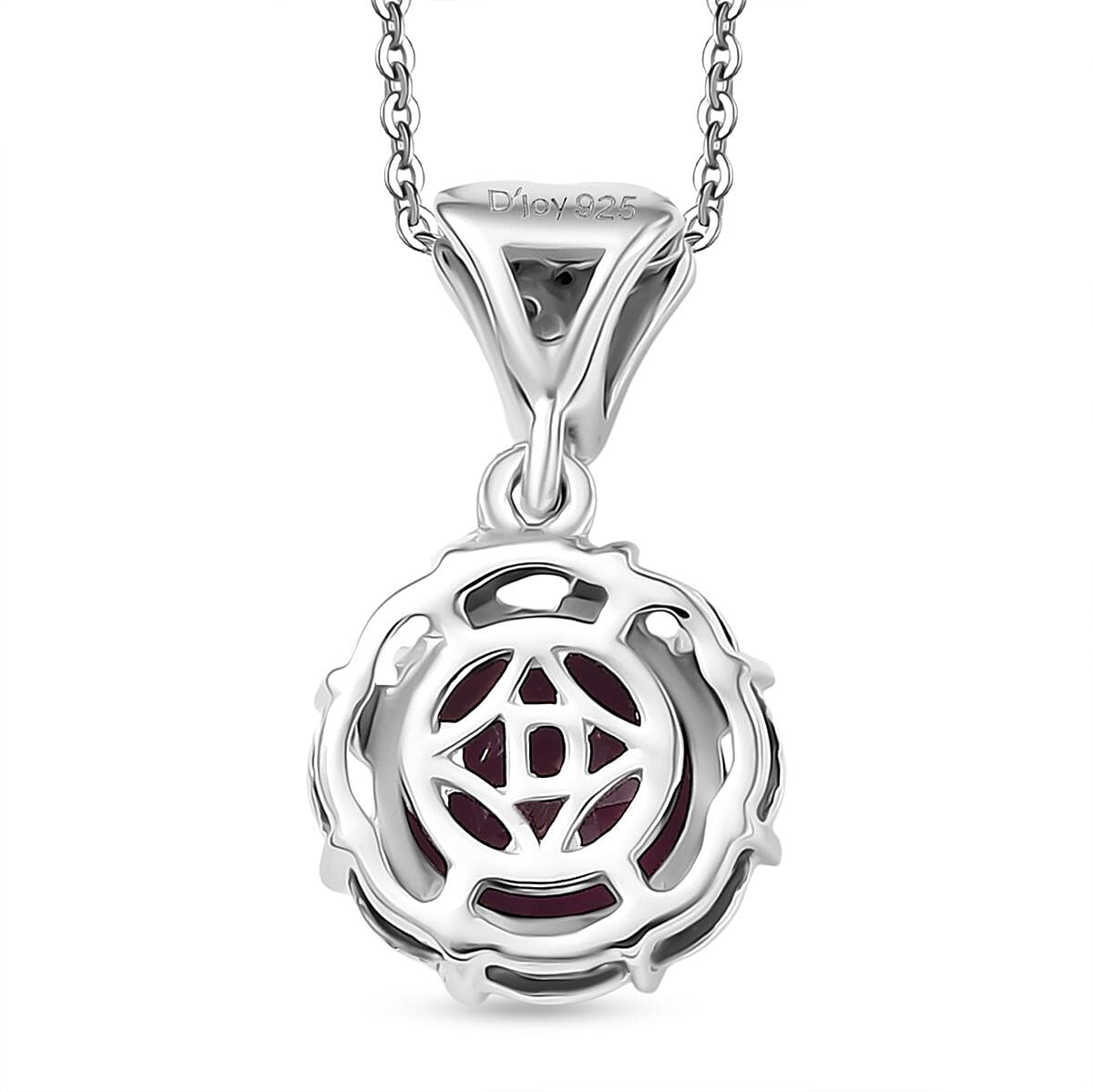 Djoy Orissa Rhodolite Garnet & White Zircon Pendant with Chain (Size 20) in Yellow Gold & Platinum Plating Sterling Silver 1.49 Ct.