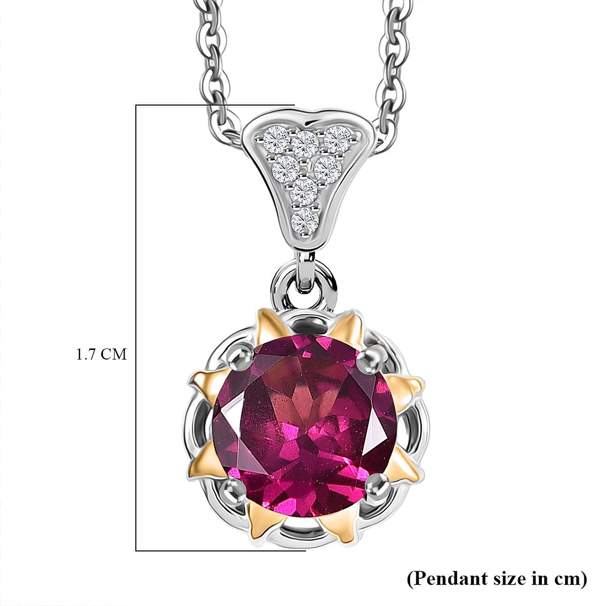 Djoy Orissa Rhodolite Garnet & White Zircon Pendant with Chain (Size 20) in Yellow Gold & Platinum Plating Sterling Silver 1.49 Ct.