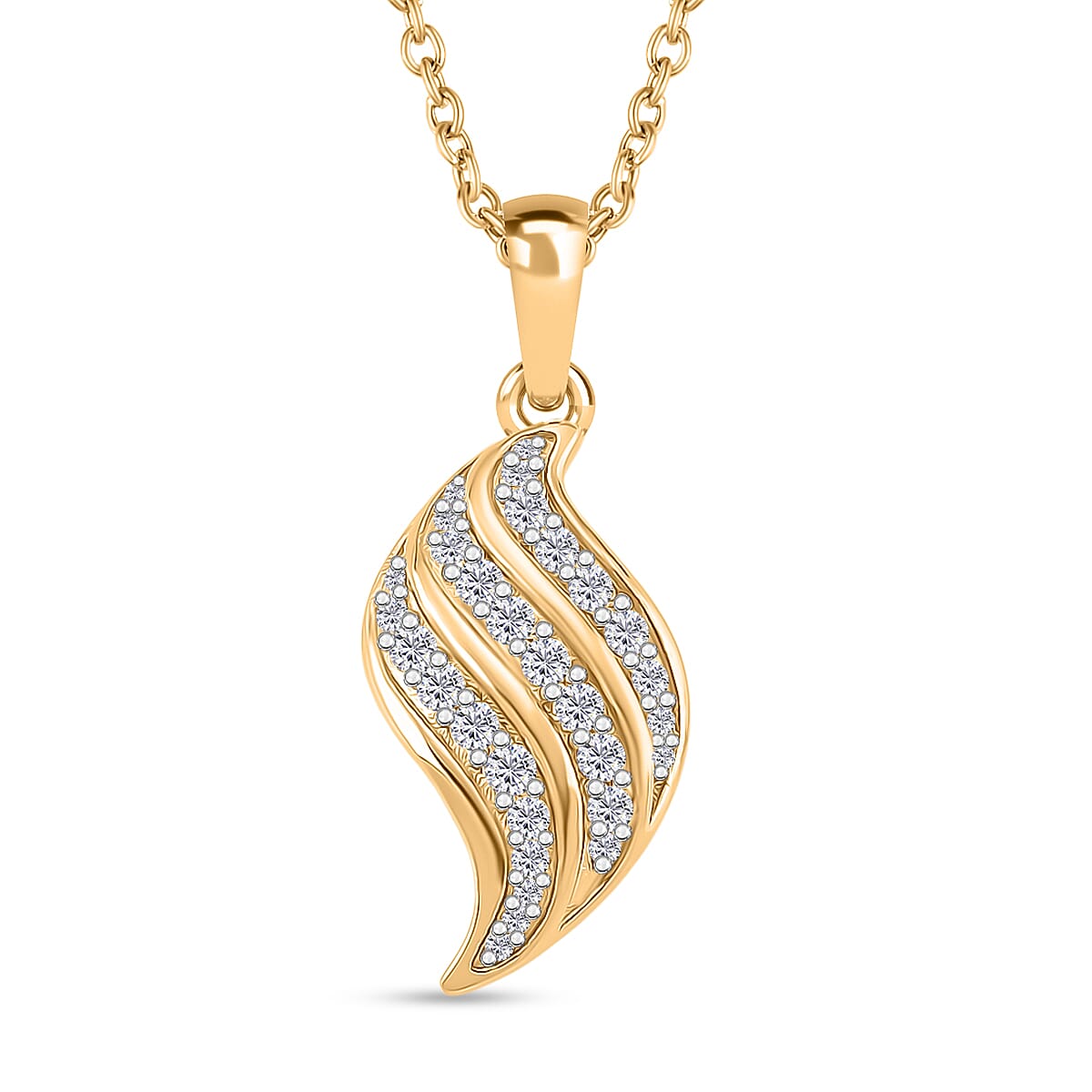 Lucy Q-Flame Collection Moissanite Pendant with Chain (Size 20) in Two Tone Plating Sterling Silver, Silver Wt. 5.30 Gms.