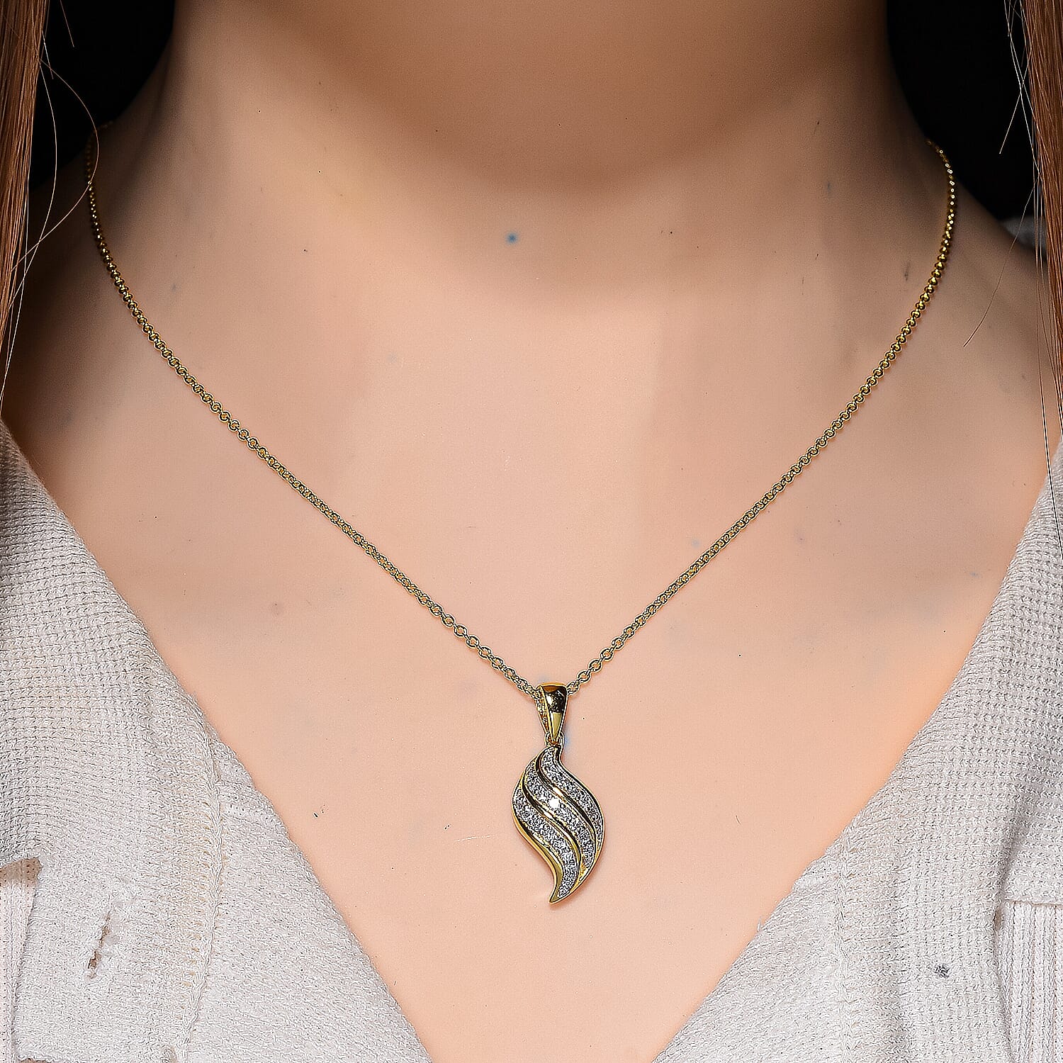 Lucy Q-Flame Collection Moissanite Pendant with Chain (Size 20) in Two Tone Plating Sterling Silver, Silver Wt. 5.30 Gms.