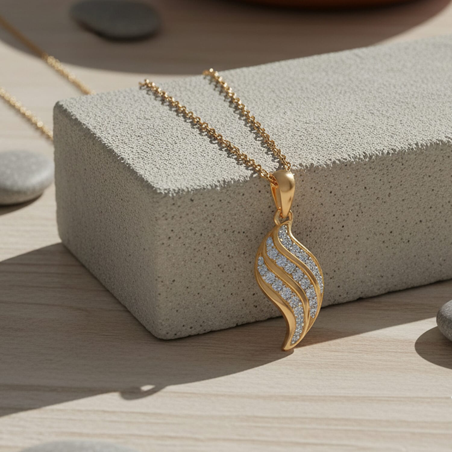 Lucy Q-Flame Collection Moissanite Pendant with Chain (Size 20) in Two Tone Plating Sterling Silver, Silver Wt. 5.30 Gms.