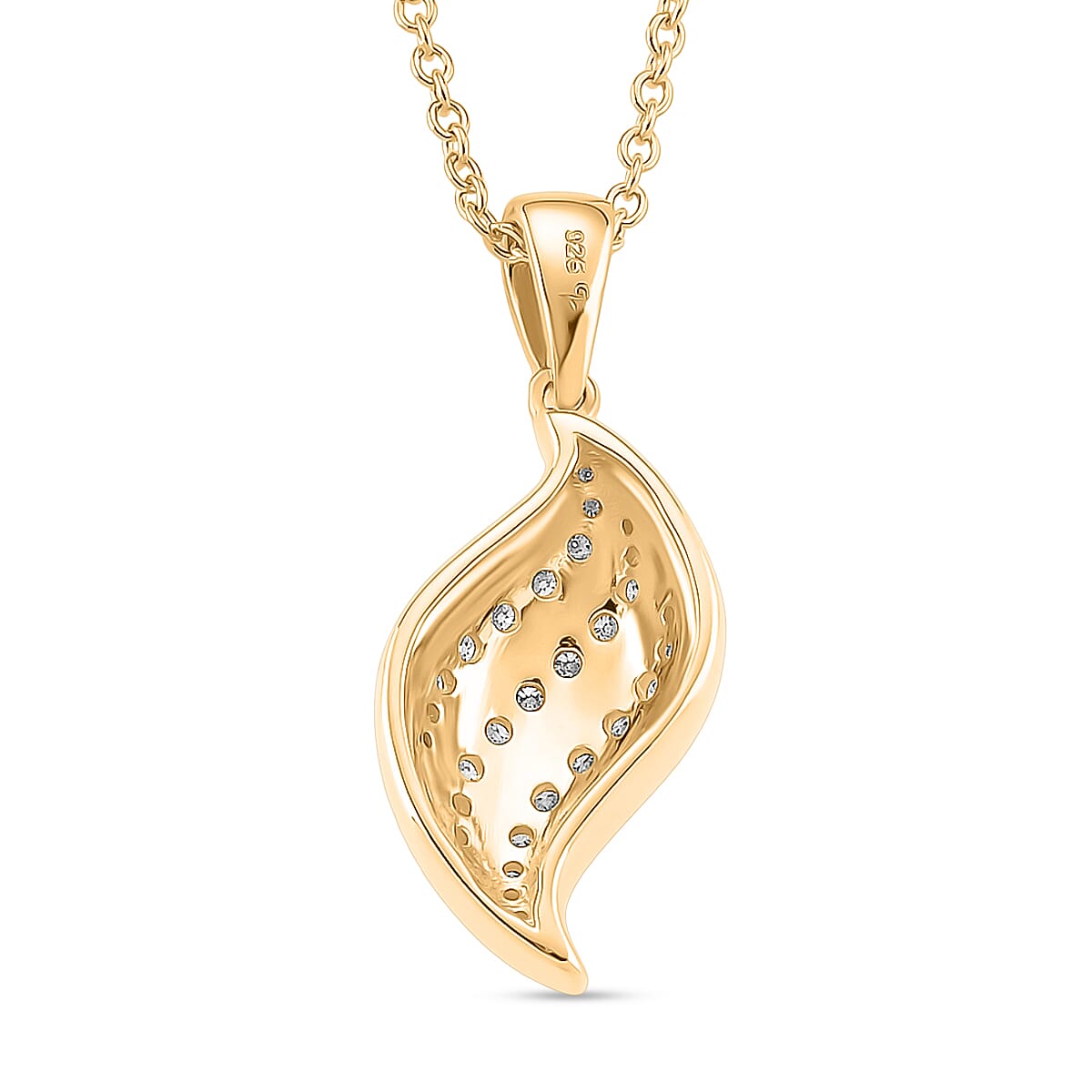 Lucy Q-Flame Collection Moissanite Pendant with Chain (Size 20) in Two Tone Plating Sterling Silver, Silver Wt. 5.30 Gms.