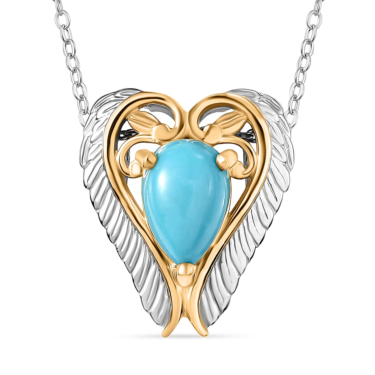 D'joy Sleeping Beauty Turquoise Pendant with Chain (Size 20) in Yellow Gold Plated & Platinum Overlay Sterling Silver 1.17 Ct.