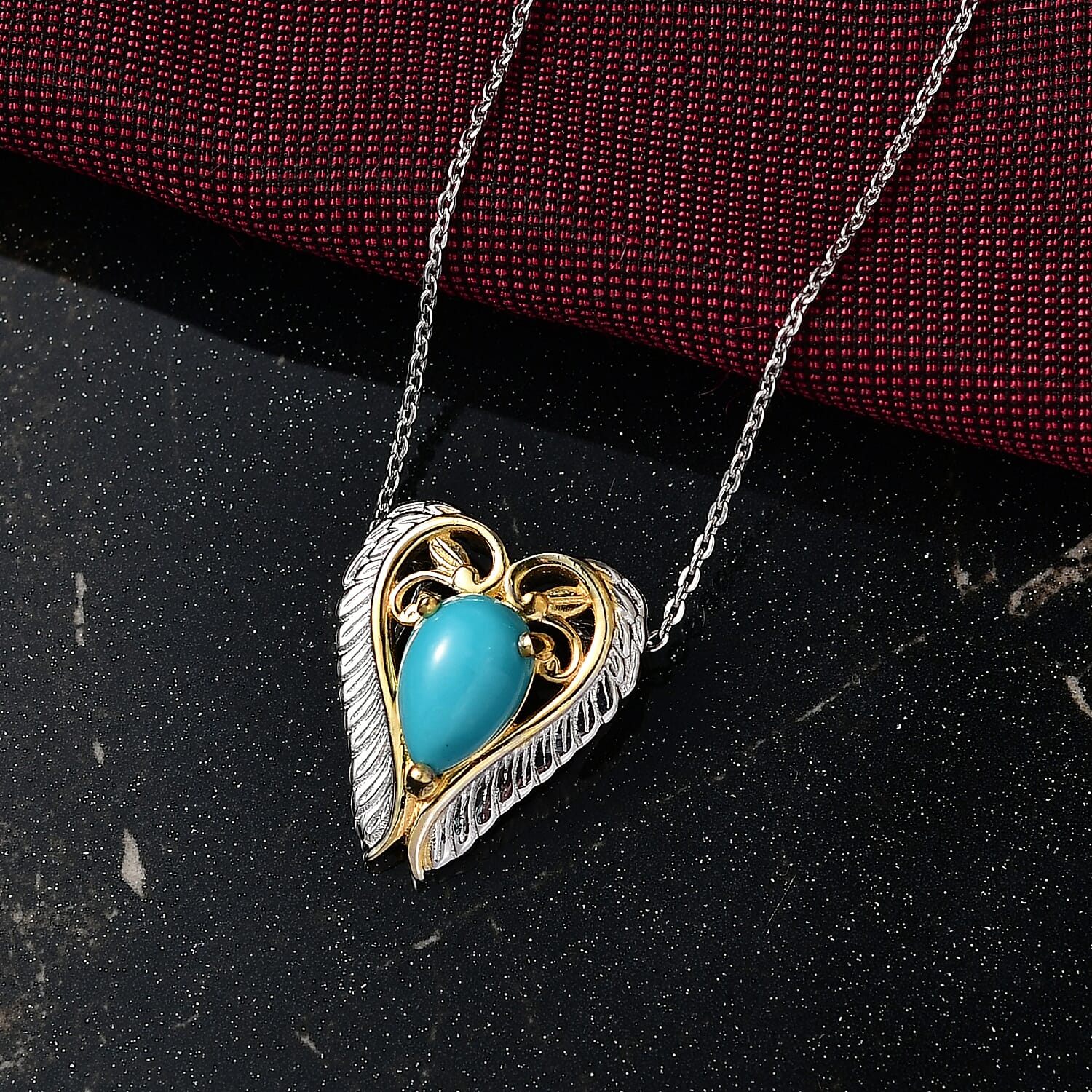 D'joy Sleeping Beauty Turquoise Pendant with Chain (Size 20) in Yellow Gold Plated & Platinum Overlay Sterling Silver 1.17 Ct.