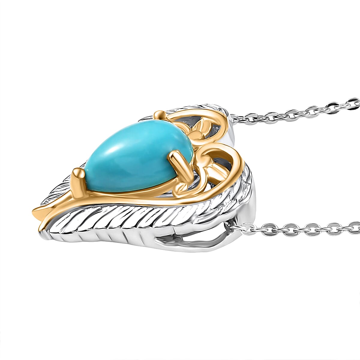 D'joy Sleeping Beauty Turquoise Pendant with Chain (Size 20) in Yellow Gold Plated & Platinum Overlay Sterling Silver 1.17 Ct.