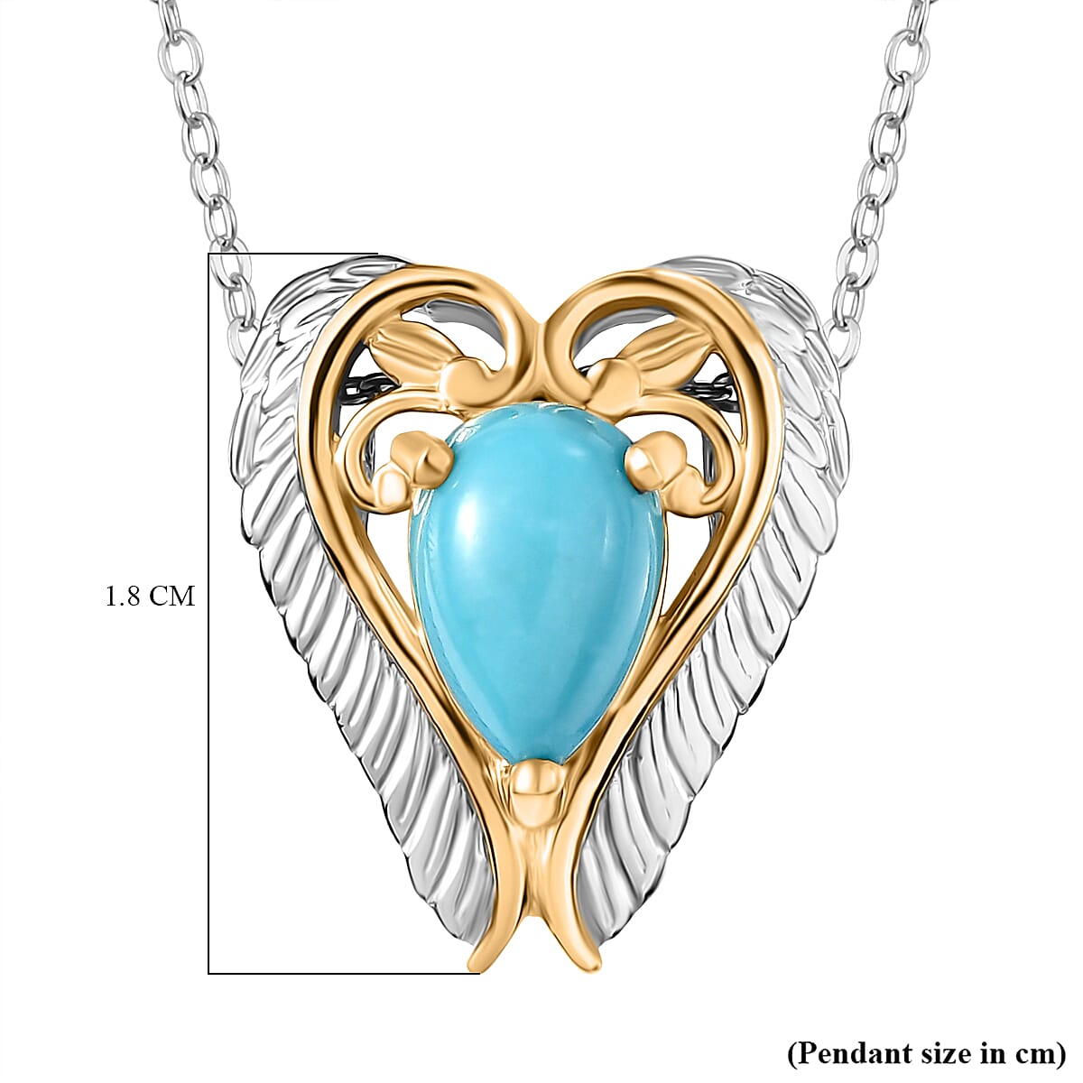 D'joy Sleeping Beauty Turquoise Pendant with Chain (Size 20) in Yellow Gold Plated & Platinum Overlay Sterling Silver 1.17 Ct.
