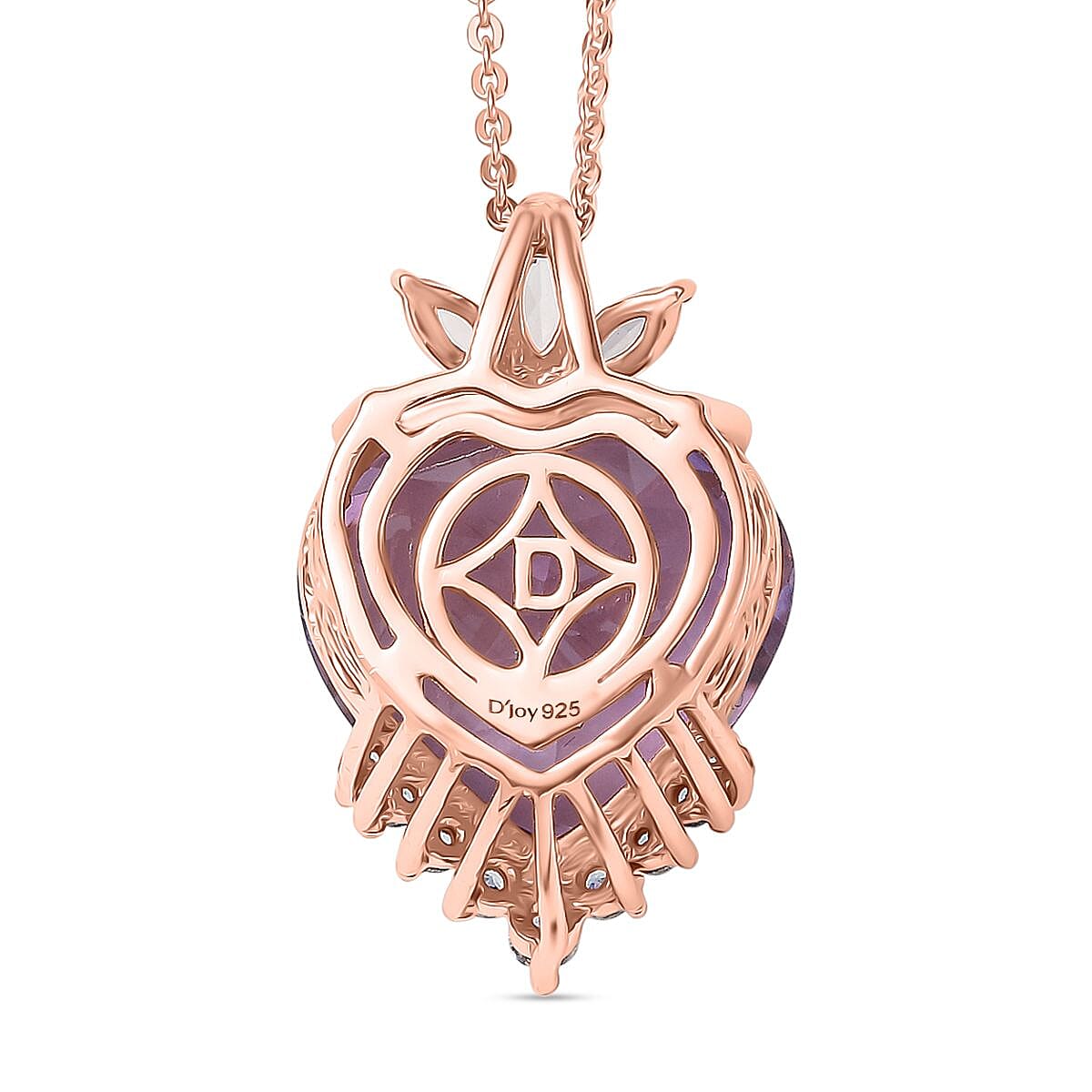 Rose De France Amethyst, White Topaz & White Zircon Pendant with Chain (Size 20) in Rose Gold Plated Silver 8.66 Ct. Rose De France Amethyst, White Topaz & White Zircon Pendant with Chain (Size 20) in Rose Gold Plated Silver 8.66 Ct.