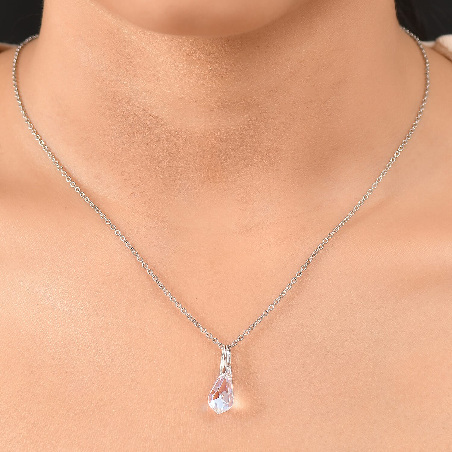 Swarovski Crystal Pendant with Chain (Size 20) in Platinum Overlay Sterling Silver 4.34 Ct.