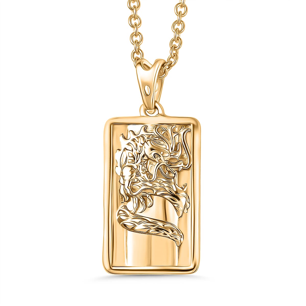 Sterling Silver Dragon Embossed Pendant with Chain (Size 20) in Yellow Gold Plating