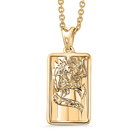 Sterling Silver Dragon Embossed Pendant with Chain (Size 20) in Yellow Gold Plating
