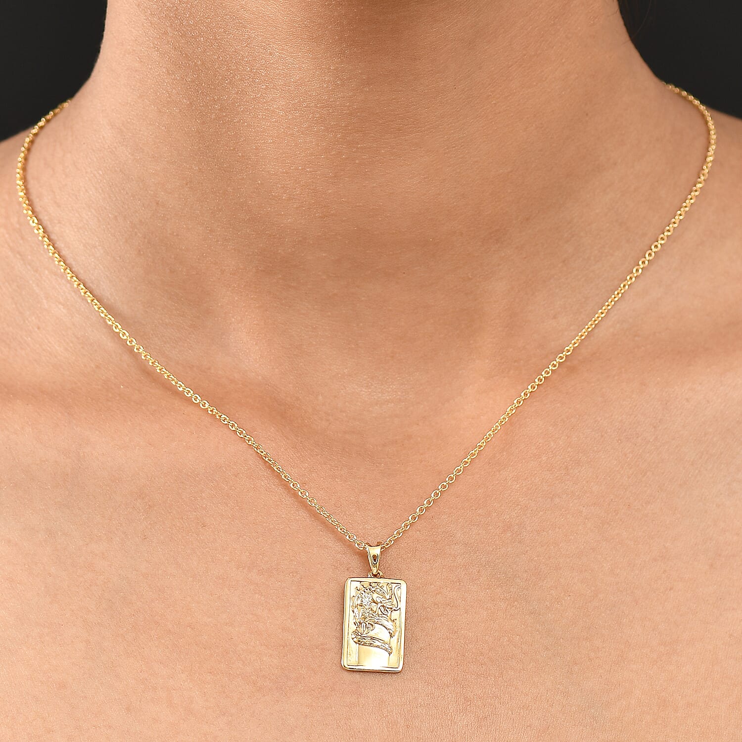 Sterling Silver Dragon Embossed Pendant with Chain (Size 20) in Yellow Gold Plating