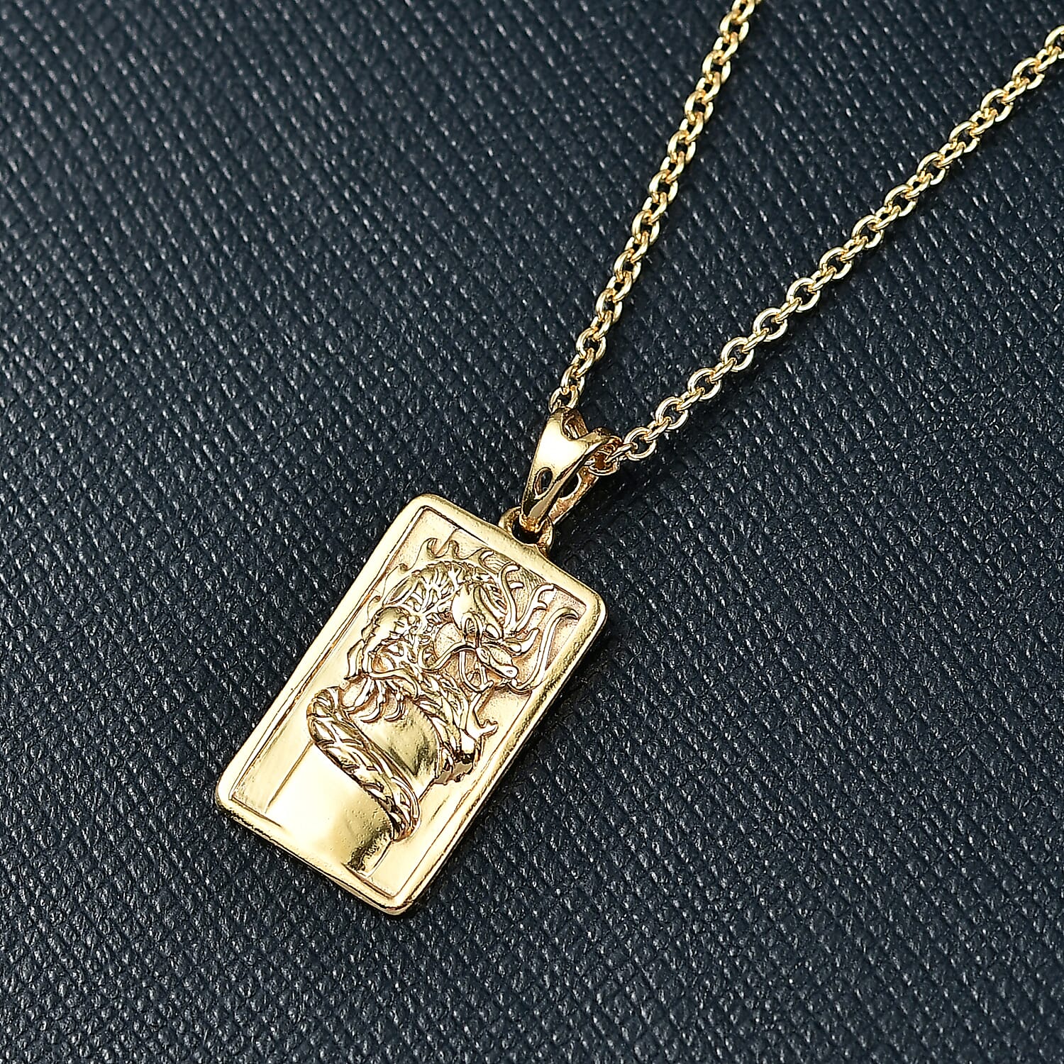 Sterling Silver Dragon Embossed Pendant with Chain (Size 20) in Yellow Gold Plating