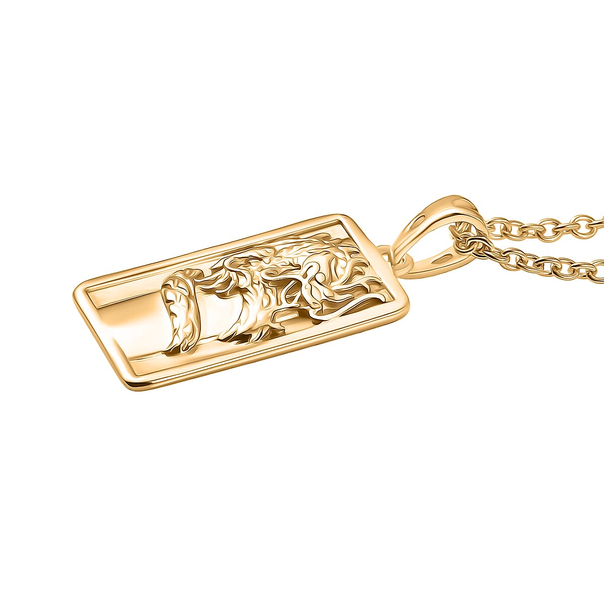 Sterling Silver Dragon Embossed Pendant with Chain (Size 20) in Yellow Gold Plating