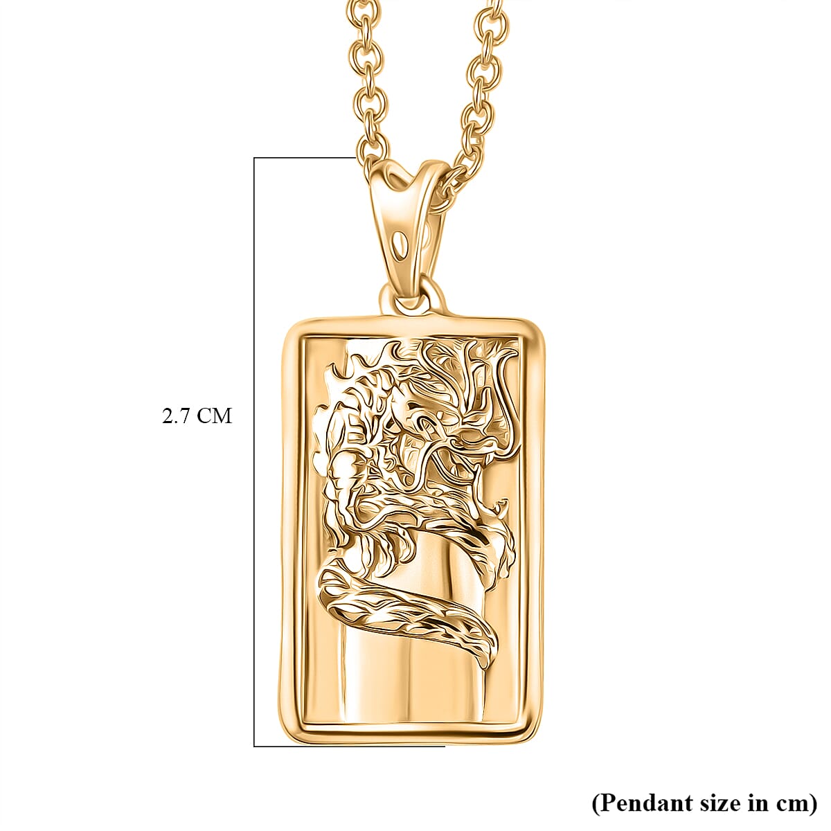 Sterling Silver Dragon Embossed Pendant with Chain (Size 20) in Yellow Gold Plating