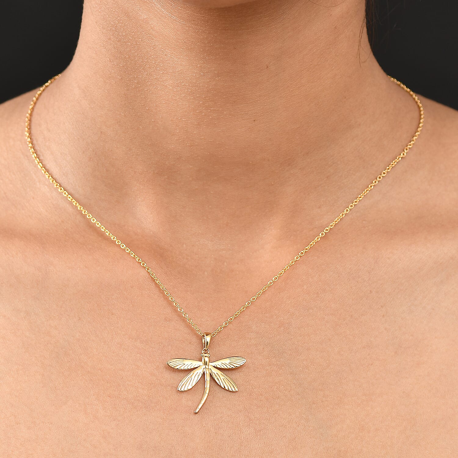 One Time Deal - DragonFly Pendant with Chain (Size 20) in Yellow Gold Plating