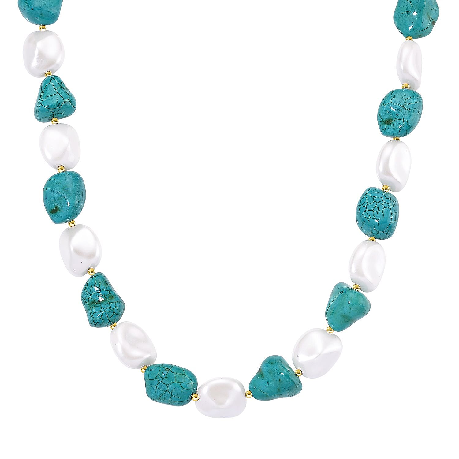 Baroque Shape Blue Howlite & White Shell Pearl Necklace (Size 18 - 2 Ext) with Lobster Clasp & Earrings with Hook 693.00 Ct.