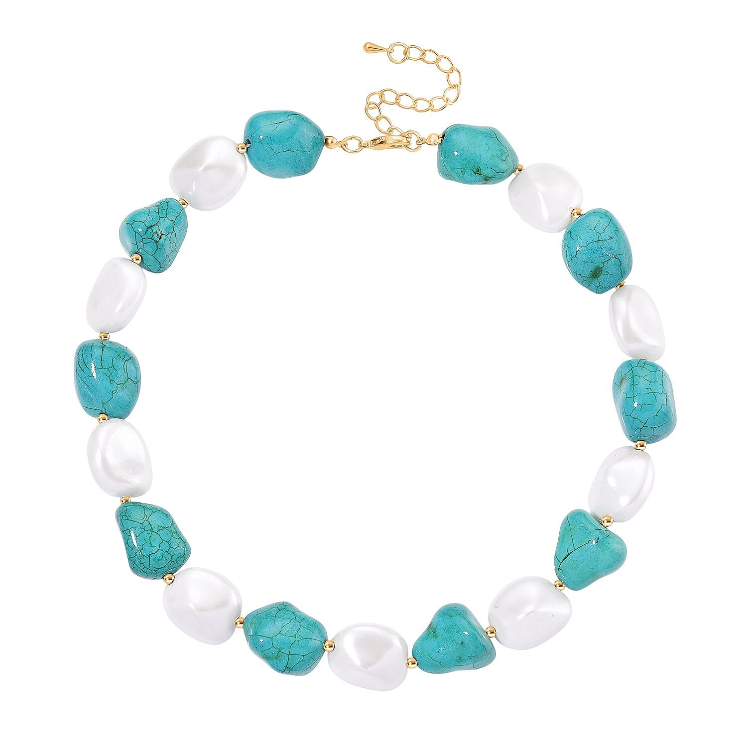 Baroque Shape Blue Howlite & White Shell Pearl Necklace (Size 18 - 2 Ext) with Lobster Clasp & Earrings with Hook 693.00 Ct.