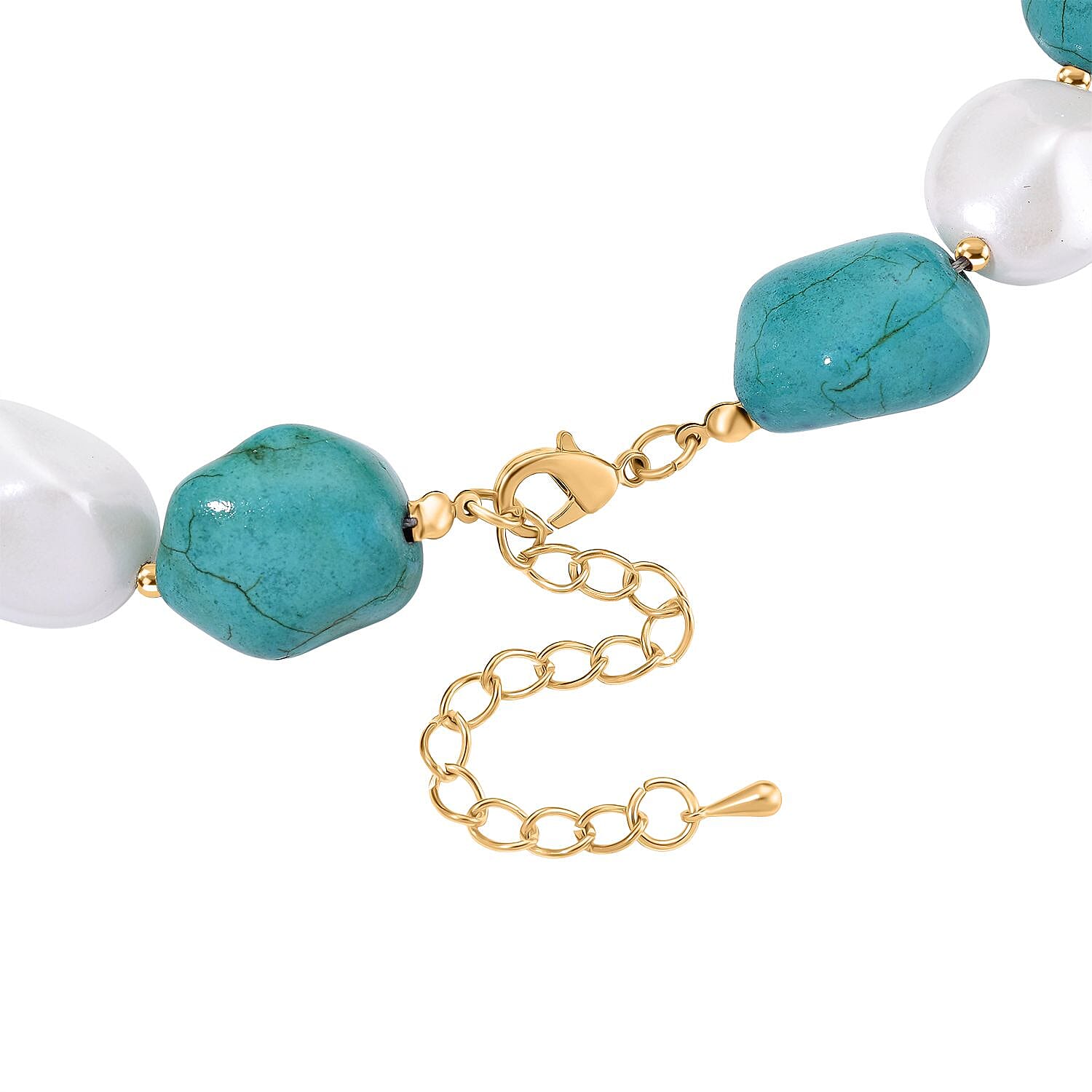 Baroque Shape Blue Howlite & White Shell Pearl Necklace (Size 18 - 2 Ext) with Lobster Clasp & Earrings with Hook 693.00 Ct.