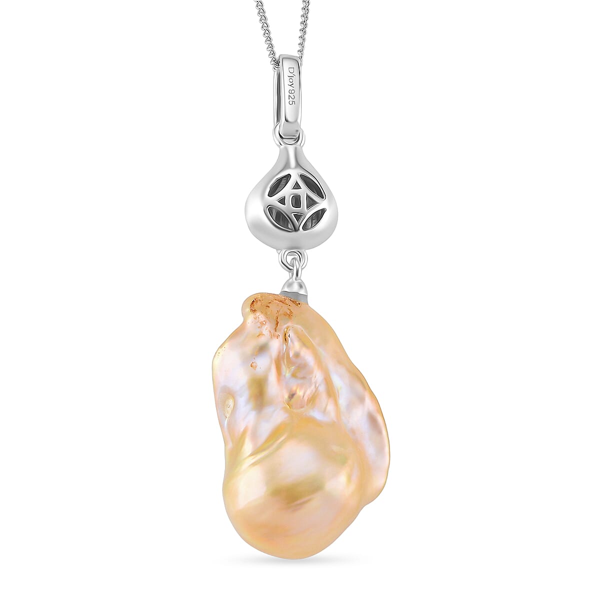 Peach Baroque Pearl Pendant with Chain (Size 18) with Lobster Clasp in Rhodium Overlay Sterling Silver 79.00 Ct.