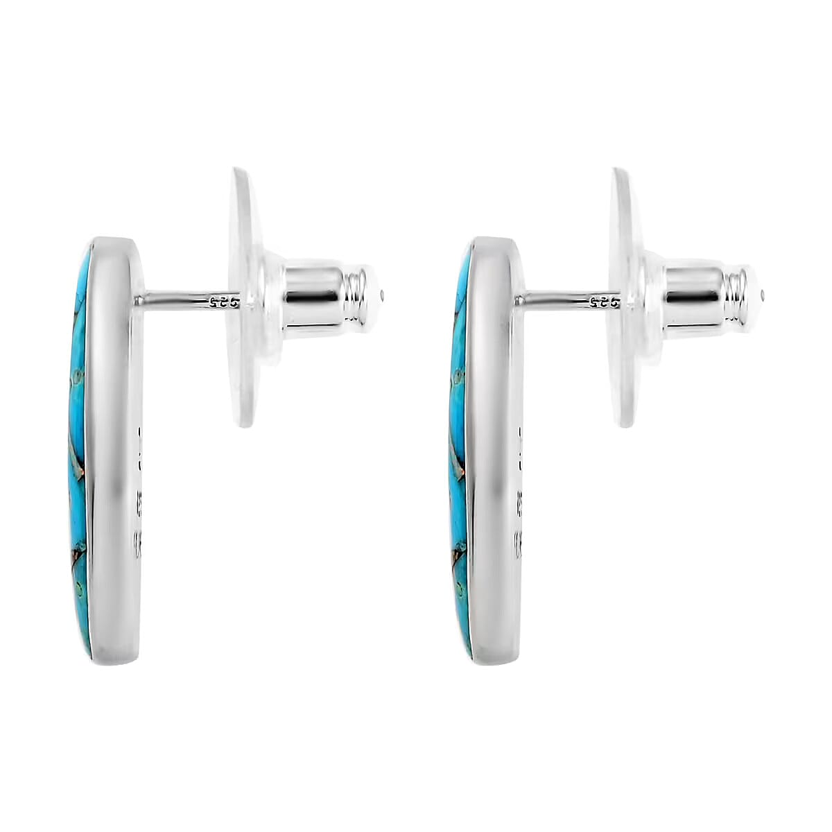 Santa Fe Collection - 2 Piece Set -  Blue Turquoise Pendant and Kokopelli Earring with Plastic Push Back Sterling Silver 12.95 Ct, Silver Wt. 11.50 Gms.