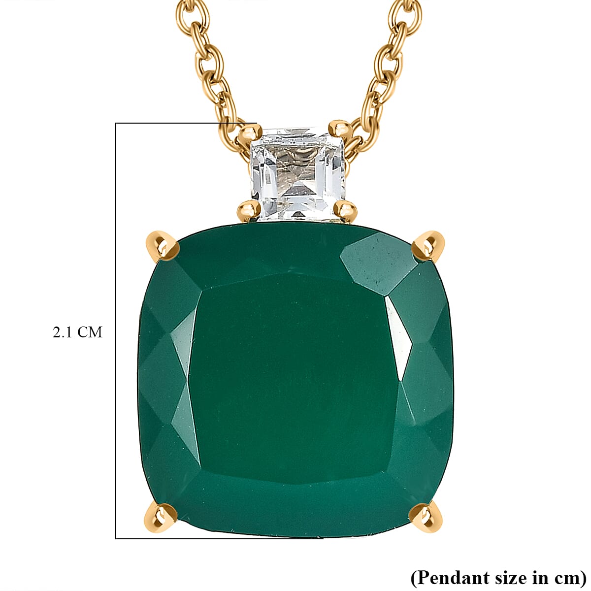 Verde Onyx & White Topaz Pendant with Chain (Size 20) in 14K Yellow Gold Plating Sterling Silver 13.04 Ct.