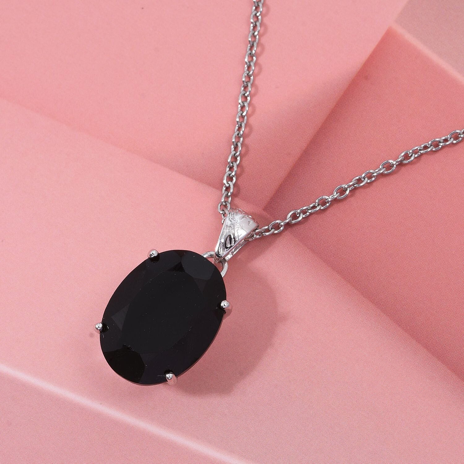 Black Jade Pendant with Chain (Size 20) in Rhodium Overlay Sterling Silver 7.80 Ct.