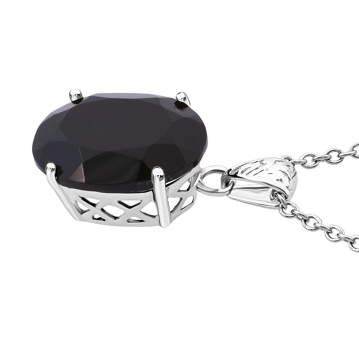 Black Jade Pendant with Chain (Size 20) in Rhodium Overlay Sterling Silver 7.80 Ct.