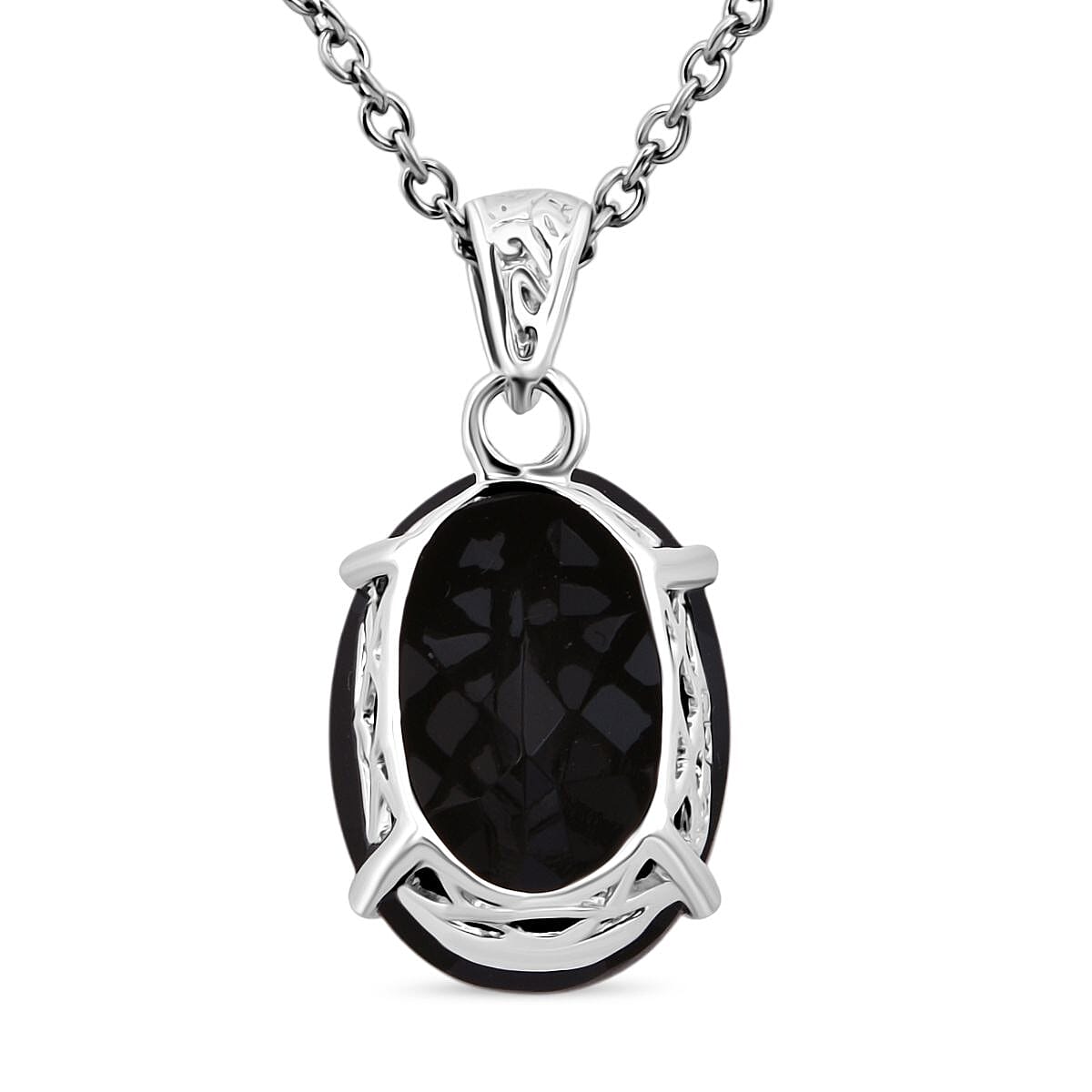 Black Jade Pendant with Chain (Size 20) in Rhodium Overlay Sterling Silver 7.80 Ct.
