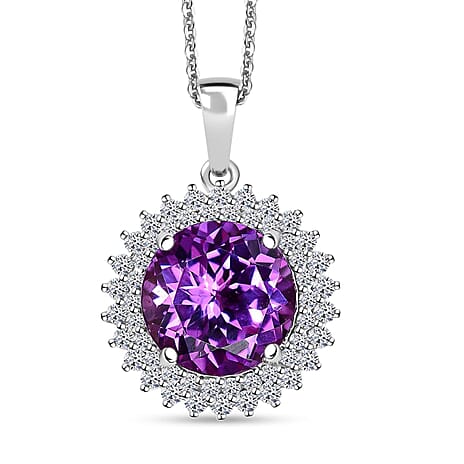10K White Gold,  Lab Grown Color Change Sapphire,  Lab Grown Diamond Pendant with Chain (Size 18) 6.00ct  Gold Wt. 5.14 Gms  4.480  Ct.