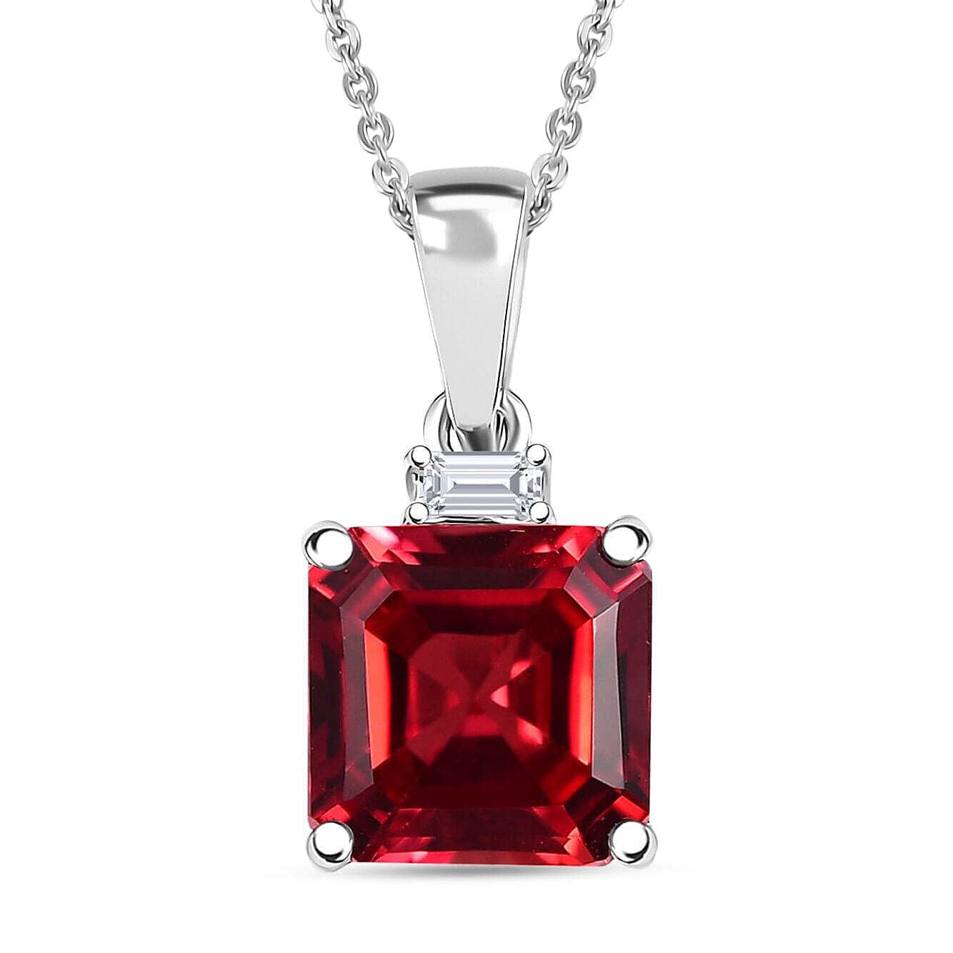 10K White Gold,  Lab Grown Padparadscha Sapphire,  Lab Grown Diamond Pendant with Chain (Size 18) 3.52ct  Gold Wt. 1.74 Gms  3.180  Ct.