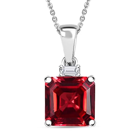 Certified and Appraised LUXURIANT AAA Asscher Cut Lab Grown Padparadscha Sapphire, Lab Grown Diamond Pendant Necklace in 10K White Gold (18 Inches) 3.52 Ct. (E-F, VS)
