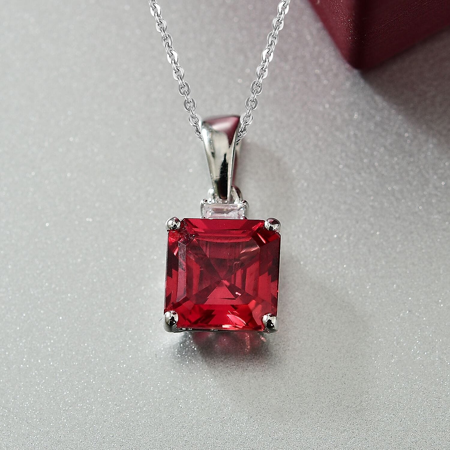 10K White Gold,  Lab Grown Padparadscha Sapphire,  Lab Grown Diamond Pendant with Chain (Size 18) 3.52ct  Gold Wt. 1.74 Gms  3.180  Ct.