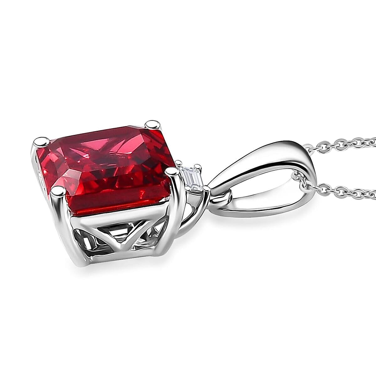 10K White Gold,  Lab Grown Padparadscha Sapphire,  Lab Grown Diamond Pendant with Chain (Size 18) 3.52ct  Gold Wt. 1.74 Gms  3.180  Ct.