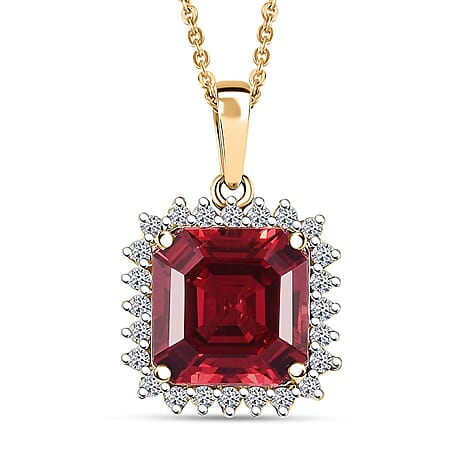 10K Yellow Gold,  Lab Grown Padparadscha Sapphire,  Lab Grown Diamond Pendant with Chain (Size 18) 6.51ct  Gold Wt. 2.71 Gms  5.860  Ct.